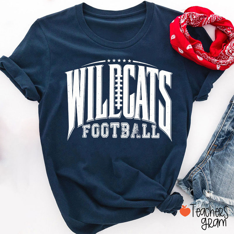 Personalized Mascot Vintage Distressed Football Star Graphic Teacher T‑Shirt
