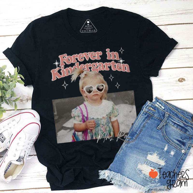 Personalized Grade And Photo Forever In Sparkle Retro Teacher T-Shirt