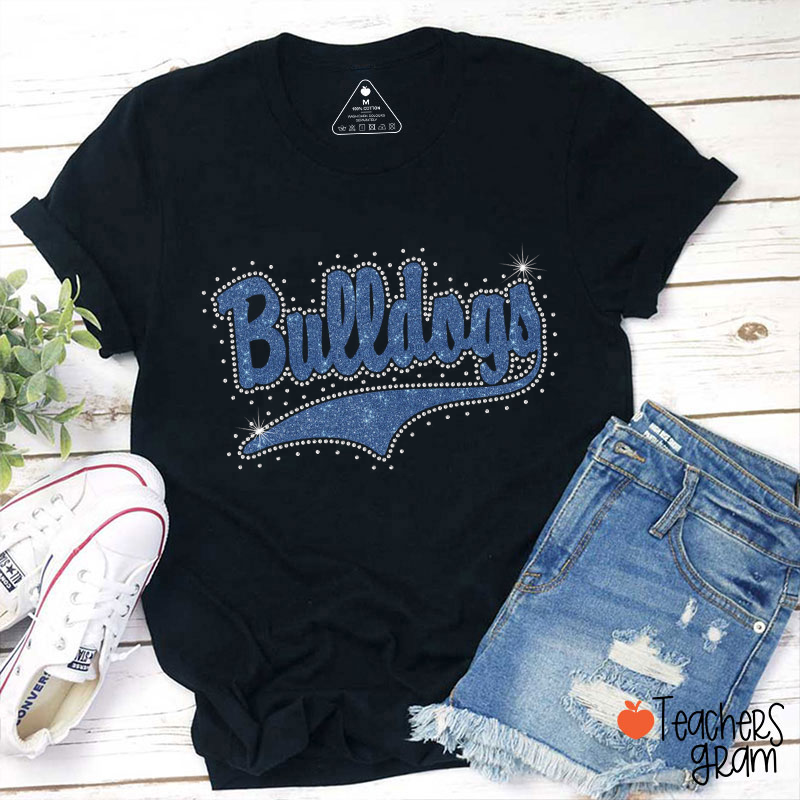 Personalized Mascot Faux Script Rhinestone Dot Outline Teacher T-Shirt