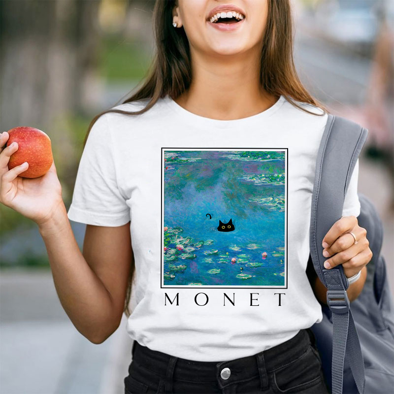 Monet Waterlily Cat Teacher T-Shirt