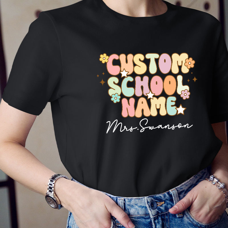 Personalized Flower And Stars Back To School Teacher T-Shirt