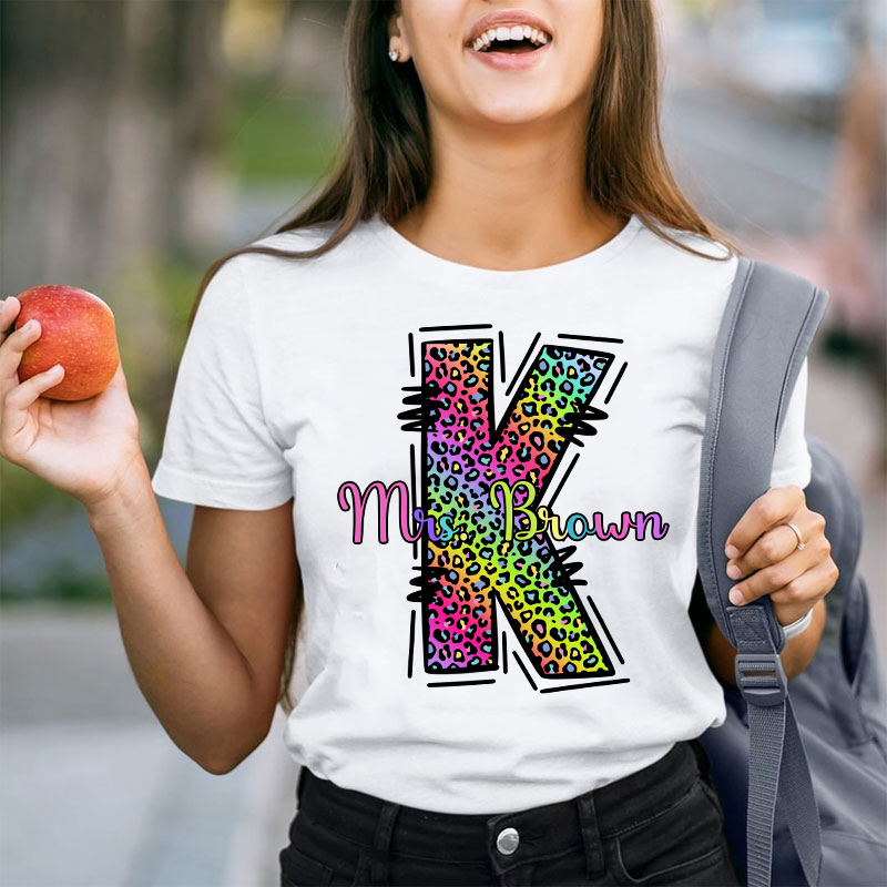 Personalized Colorful Leopard Grade And Name Teacher T-Shirt