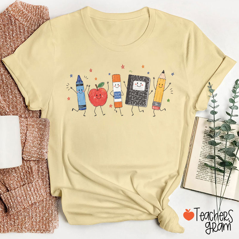 Cute Anthropomorphic School Supplies Teacher T-Shirt
