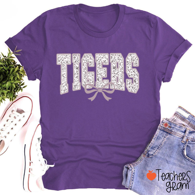 Personalized Mascot Floral Printing Coquette Bow Teacher T-Shirt