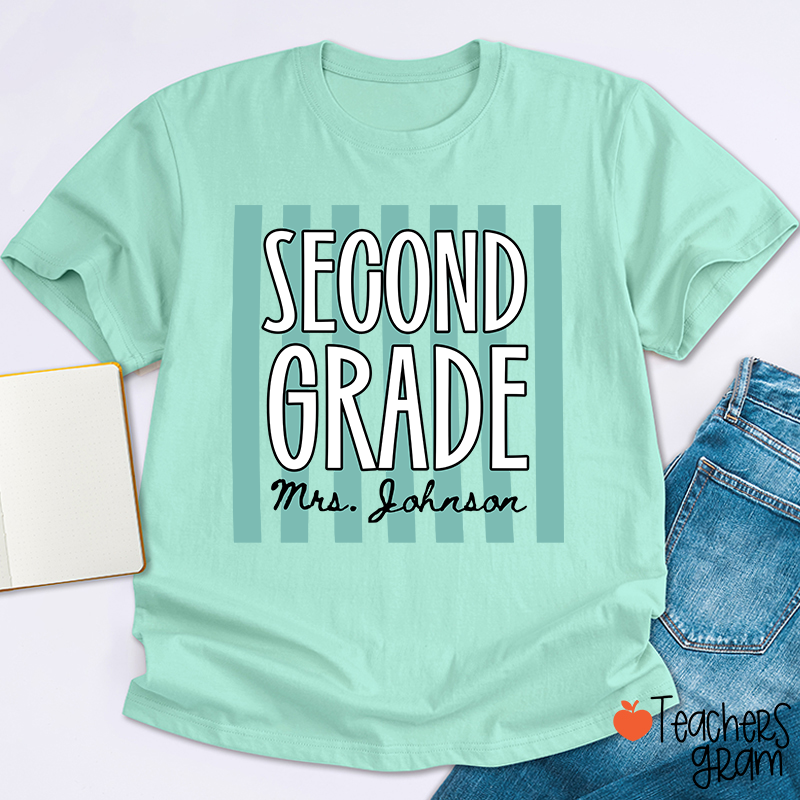 Personalized Grade And Name Stripes Stars Teacher T-Shirt