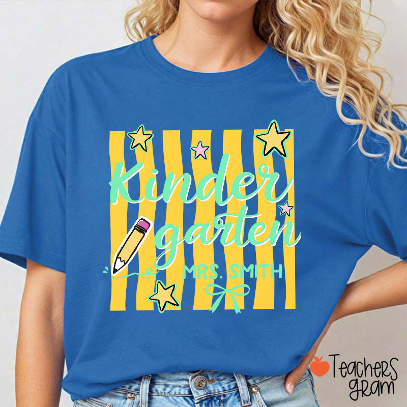 Personalized Grade And Name Stars And Pencil Teacher T-Shirt