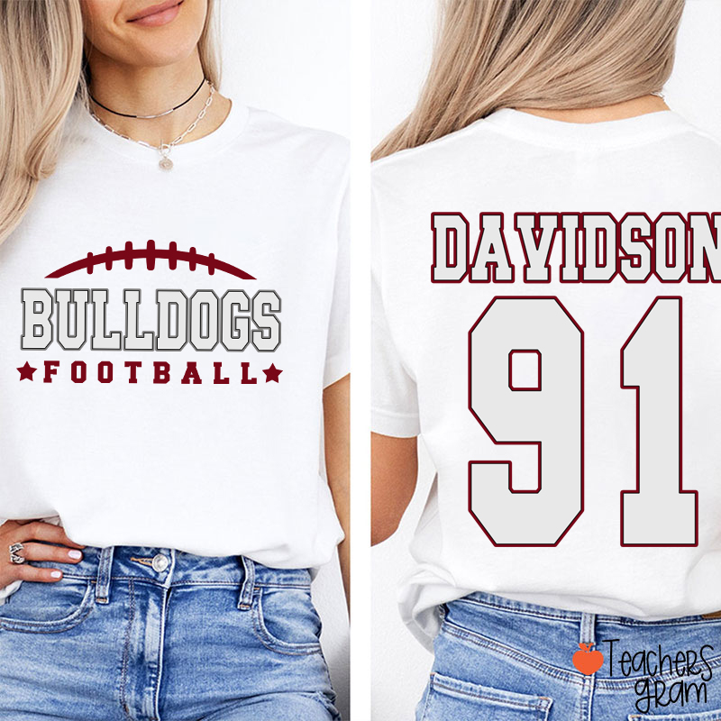 Personalized Name And Sport Number Teacher Two Sided T-Shirt