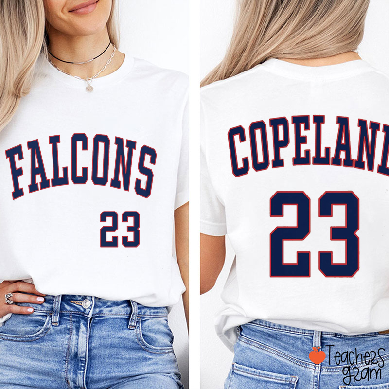 Personalized Mascot Name And Number Teacher Two Sided T-Shirt