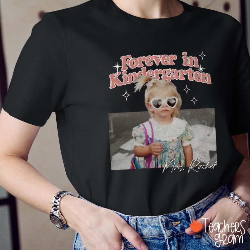 Personalized Grade And Photo Forever In Sparkle Retro Teacher T-Shirt