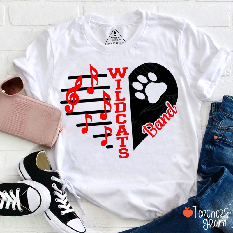 Personalized Mascot Band Paw Heart Music Note Graphic Teacher T‑Shirt