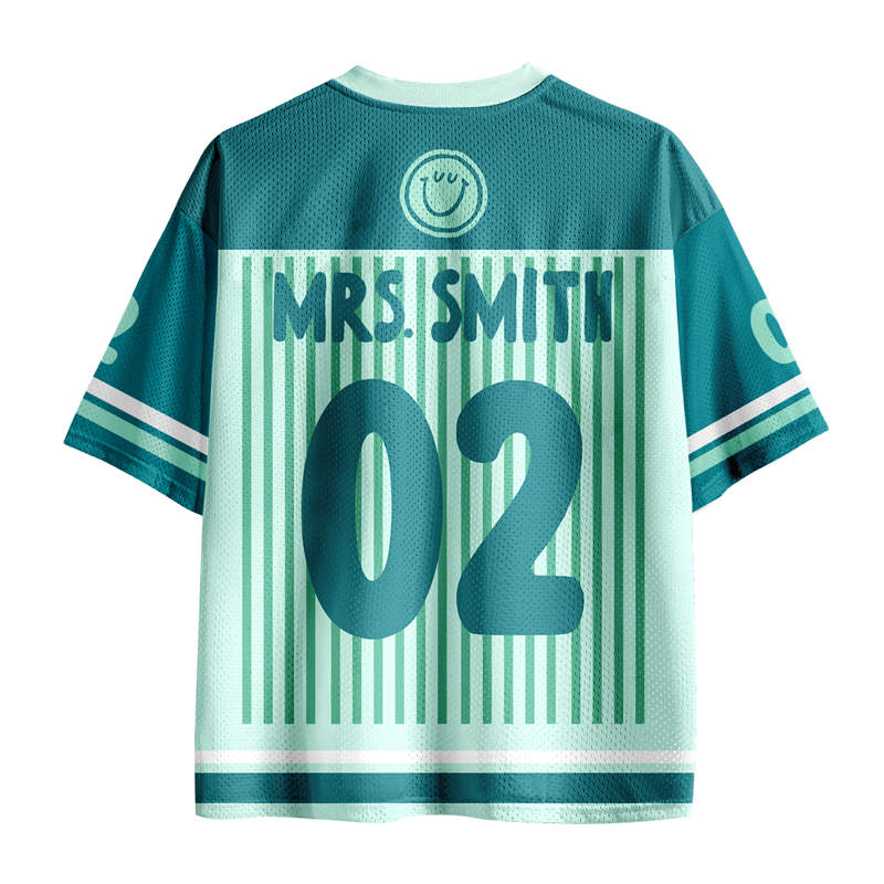 Personalized Name Two Sided Smile Face Striped Jersey Teacher T-Shirt