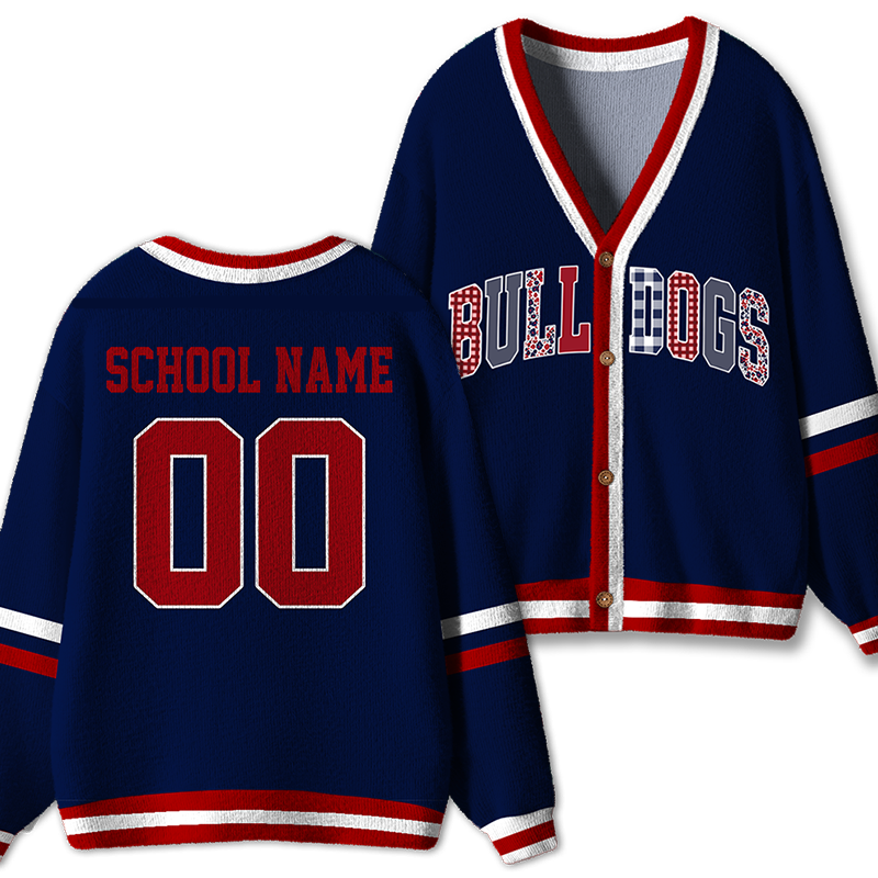 Personalized School Name Number Mascot Teacher Ugly Cardigan Sweater