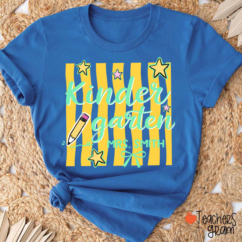 Personalized Grade And Name Stars And Pencil Teacher T-Shirt