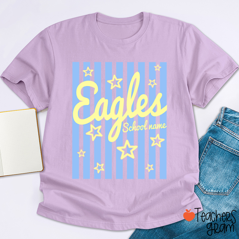 Personalized School Mascot Preppy Striped Star Teacher T-Shirt