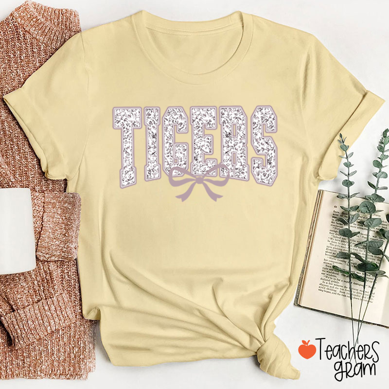 Personalized Mascot Floral Printing Coquette Bow Teacher T-Shirt