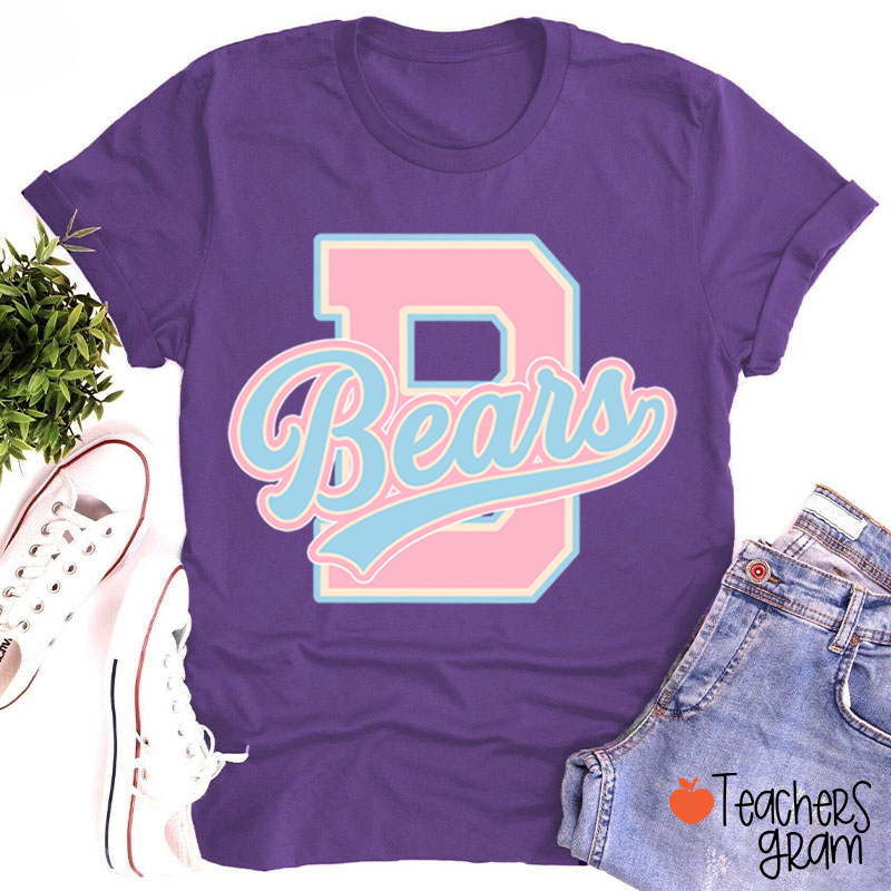Personalized Mascot Varsity Letter Script Teacher T-Shirt