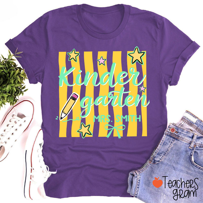 Personalized Grade And Name Stars And Pencil Teacher T-Shirt
