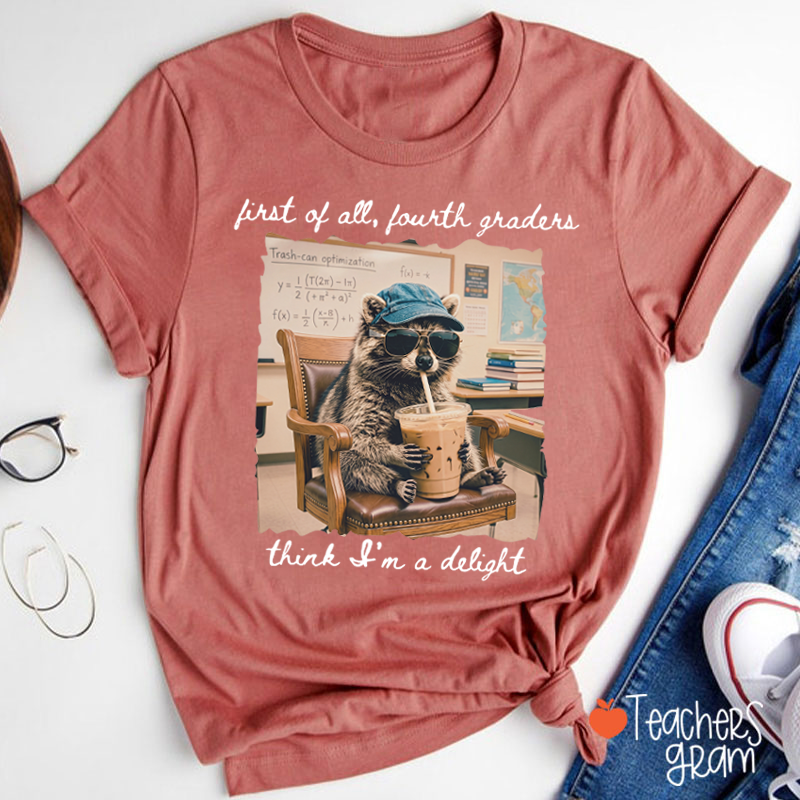 Personalized Grade Funny Coffee Raccoon Meme Teacher T-Shirt