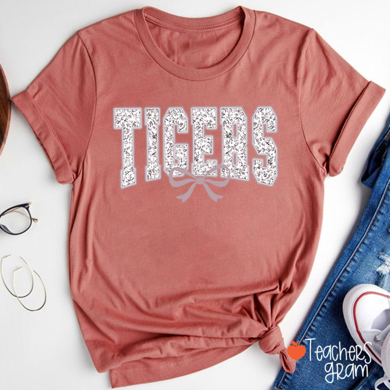 Personalized Mascot Floral Printing Coquette Bow Teacher T-Shirt