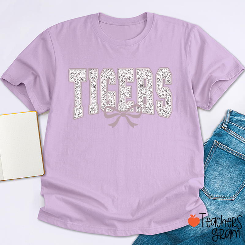Personalized Mascot Floral Printing Coquette Bow Teacher T-Shirt