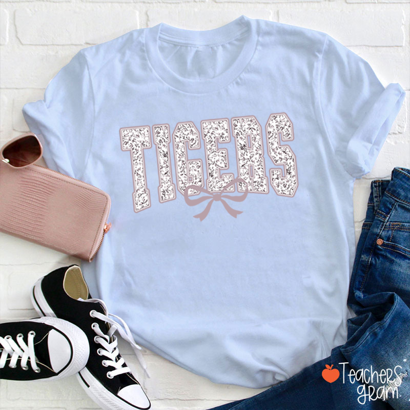 Personalized Mascot Floral Printing Coquette Bow Teacher T-Shirt