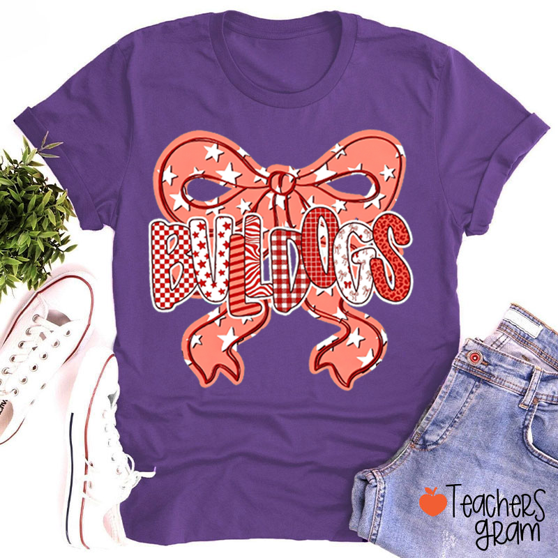 Personalized Mascot Star Bow Mixed Pattern Letter Teacher T-Shirt