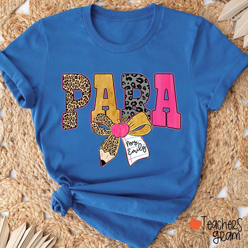 Personalized Wild Leopard Bow Tie Teacher T-Shirt