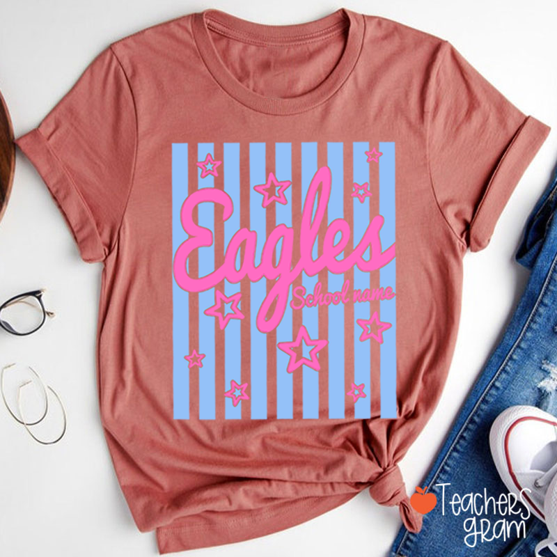 Personalized School Mascot Preppy Striped Star Teacher T-Shirt