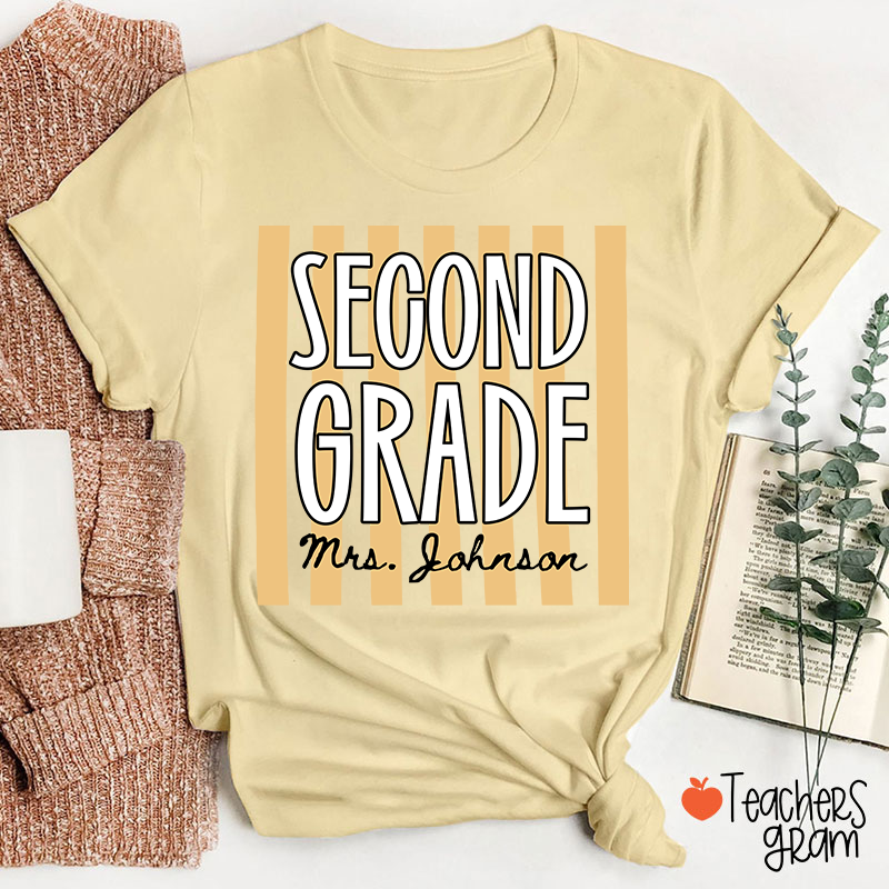 Personalized Grade And Name Stripes Stars Teacher T-Shirt