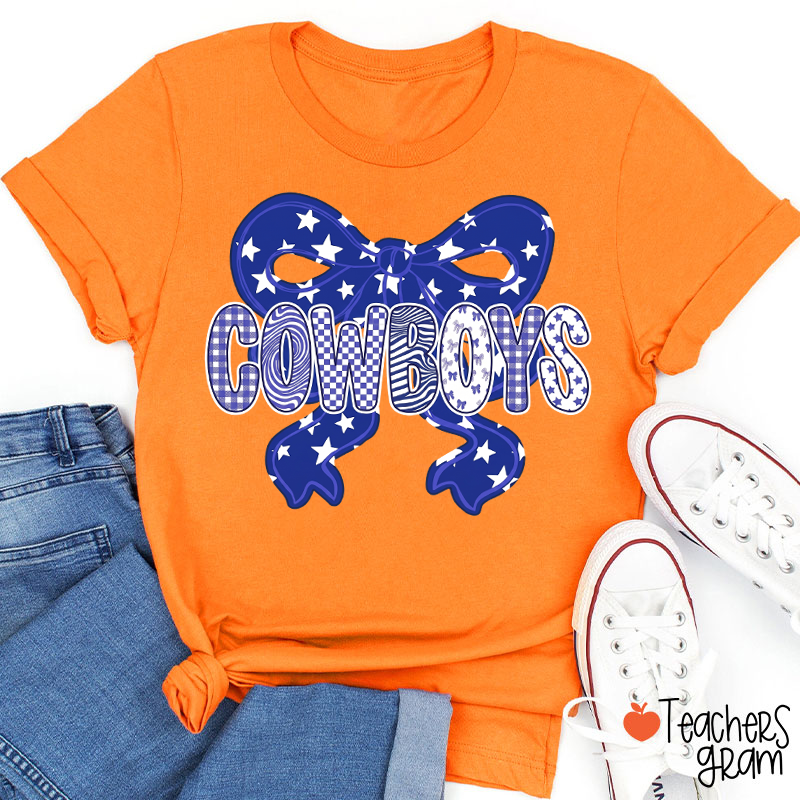 Personalized Mascot Star Bow Mixed Pattern Letter Teacher T-Shirt