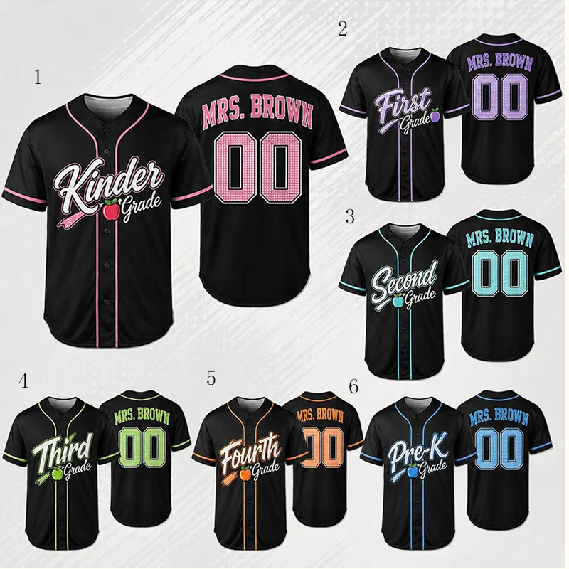 Personalized Grade Apple Graphic Teacher Baseball Jersey