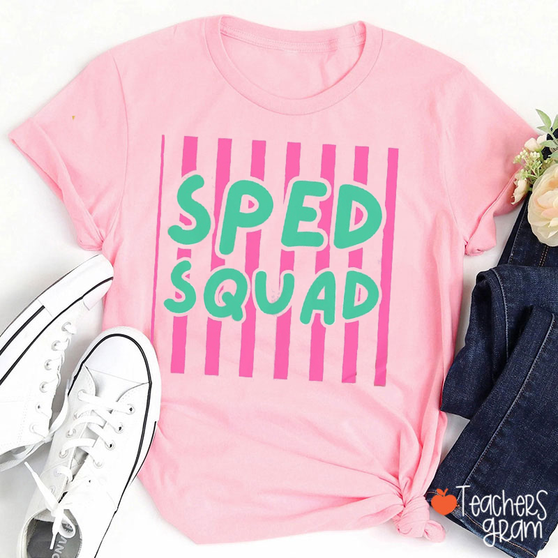 Personalized Sped Squad Striped Letter Teacher Quote Graphic Teacher T-Shirt
