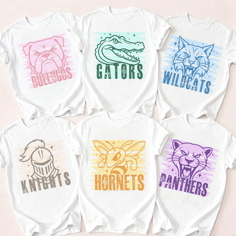 Personalized Mascot Retro Striped Sparkle Teacher T‑Shirt