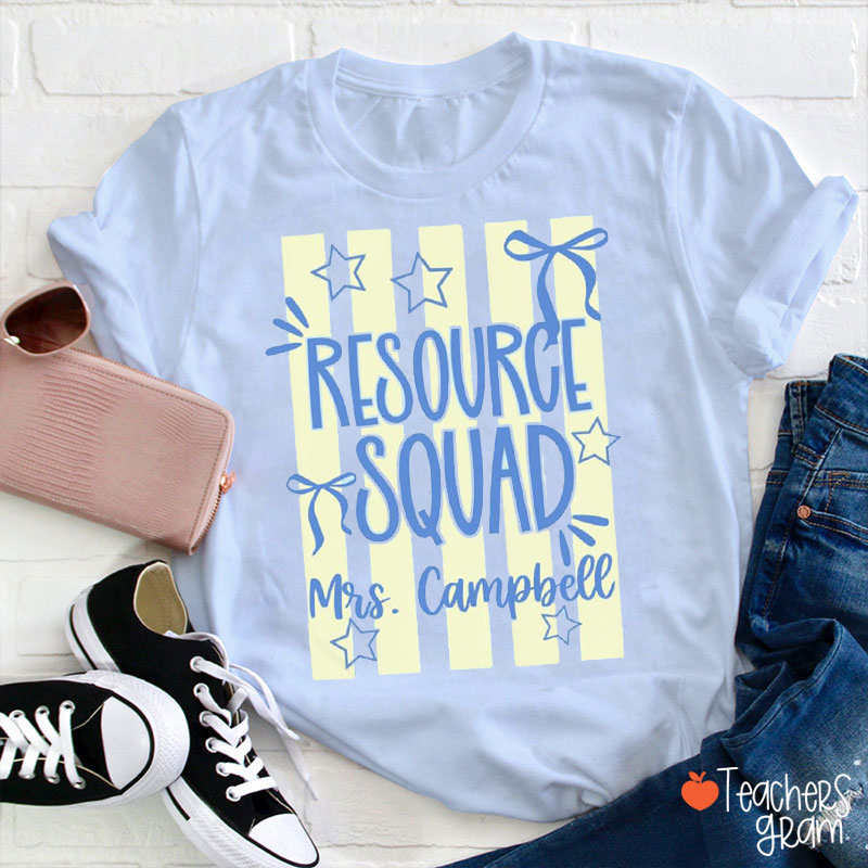 Personalized Name Retro Stripes Bow Star Squad Crew Cute Teacher Two Sided T-Shirt