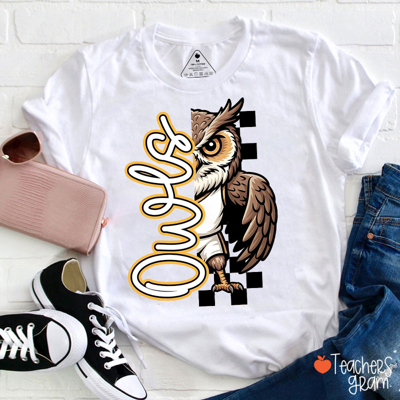 Personalized Mascot Cartoon Checkerboard Half Split Graphic Teacher T-Shirt