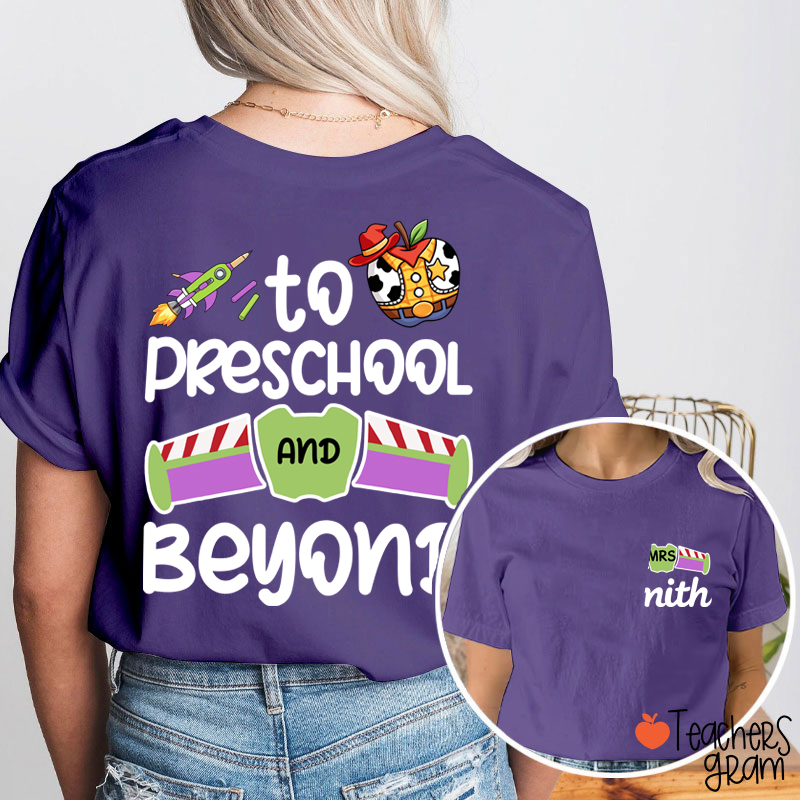 Personalized Grade And Name Galaxy Cartoon Teacher Two Sided T-Shirt