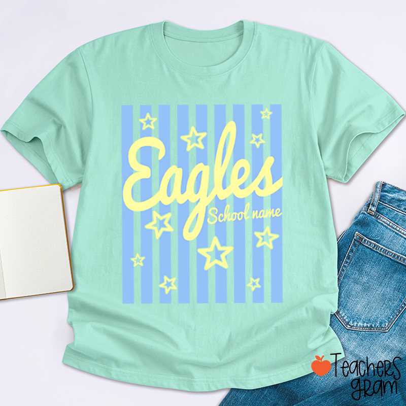 Personalized School Mascot Preppy Striped Star Teacher T-Shirt
