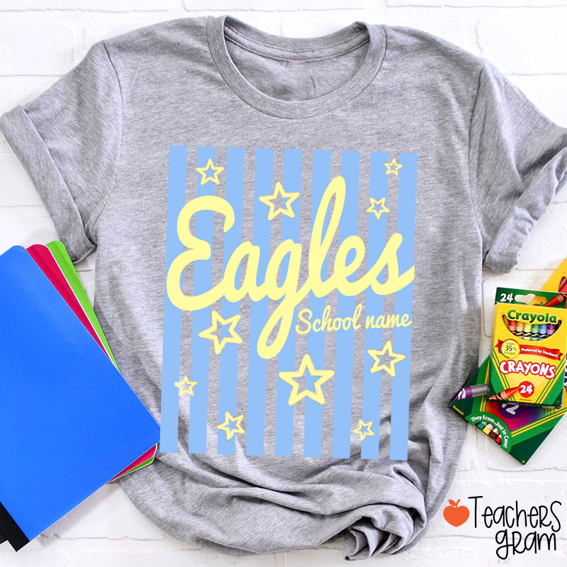 Personalized School Mascot Preppy Striped Star Teacher T-Shirt