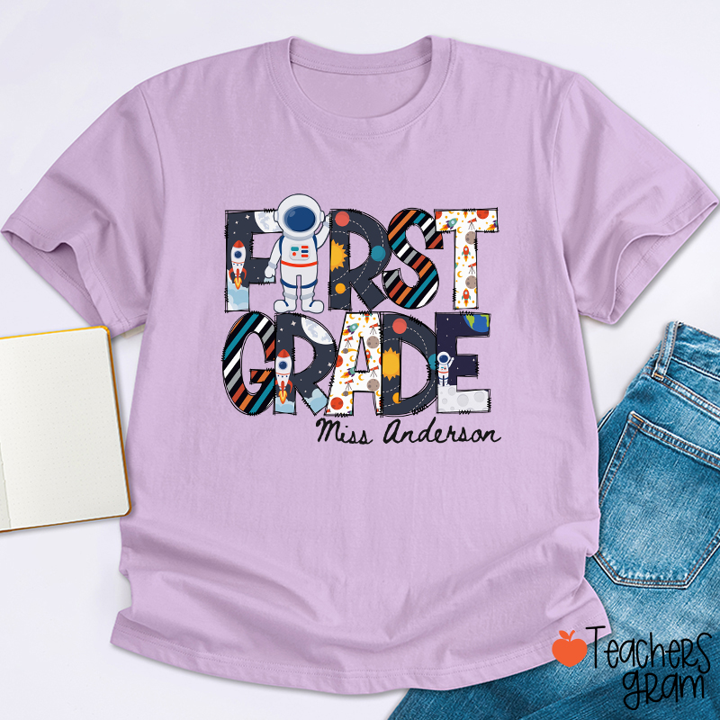 Personalized Grade Name Outer Space Astronaut Teacher T-Shirt