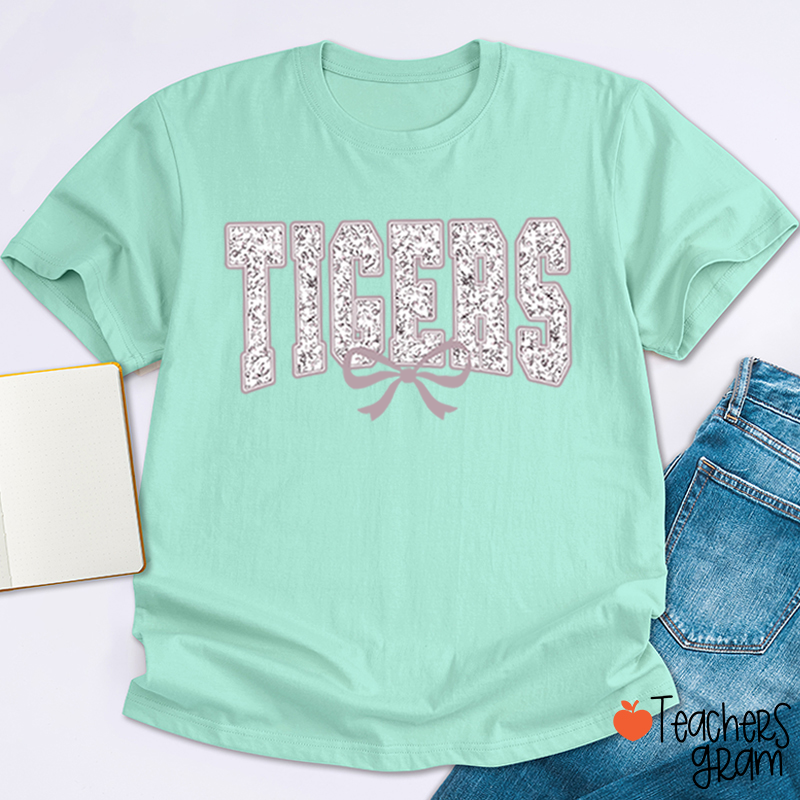 Personalized Mascot Floral Printing Coquette Bow Teacher T-Shirt