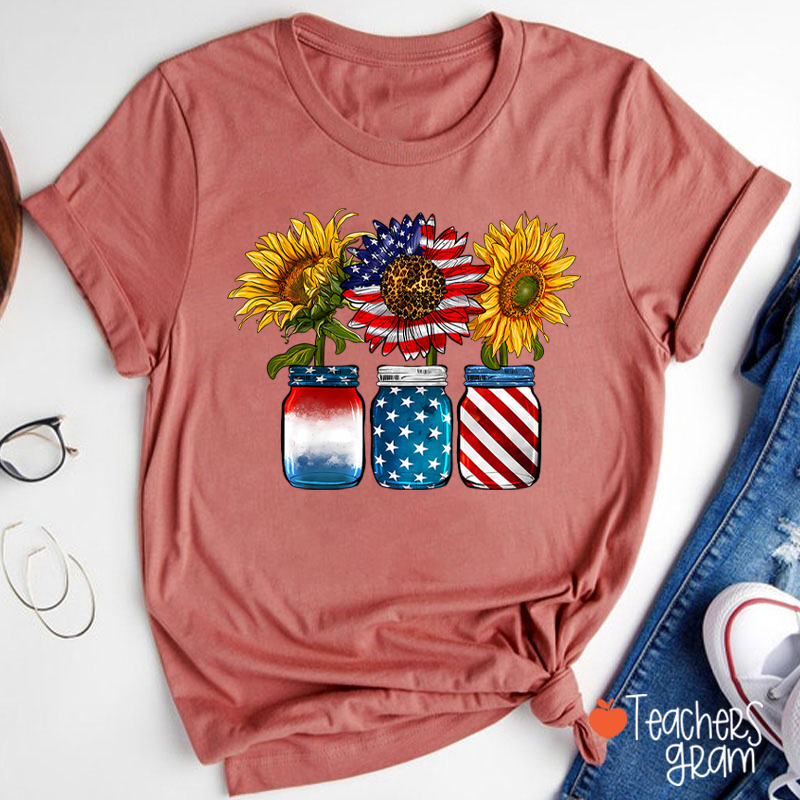 America Sunflower Teacher T-Shirt