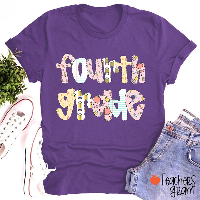Personalized Grade Floral Pencil Notebook Teacher T-Shirt