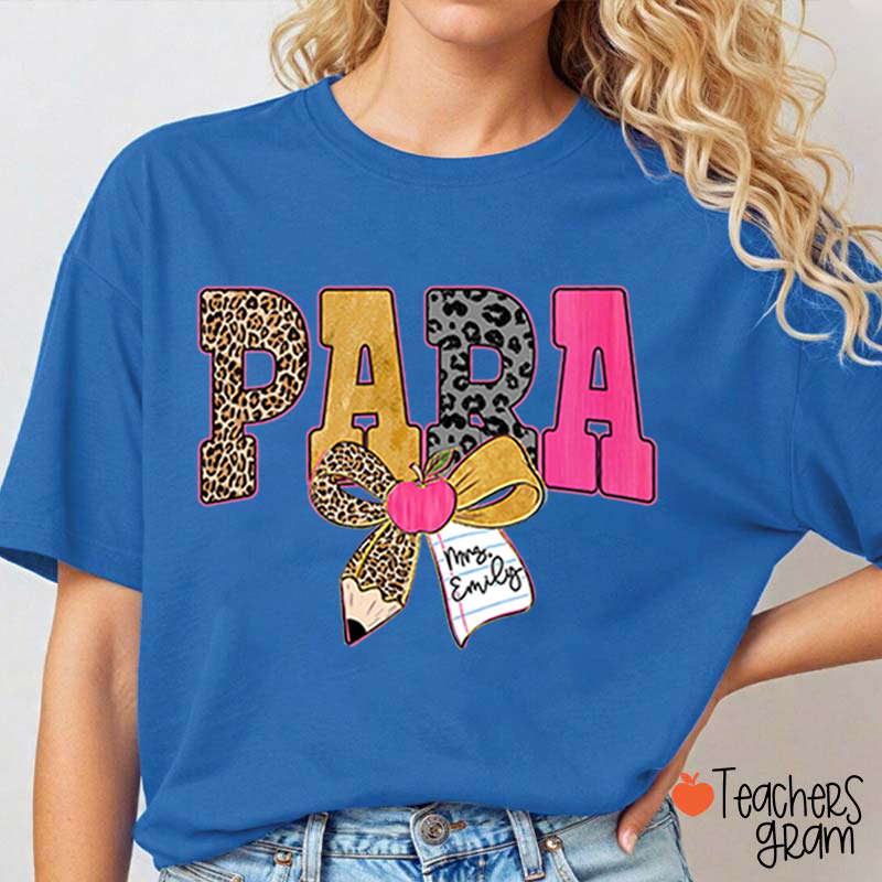 Personalized Wild Leopard Bow Tie Teacher T-Shirt