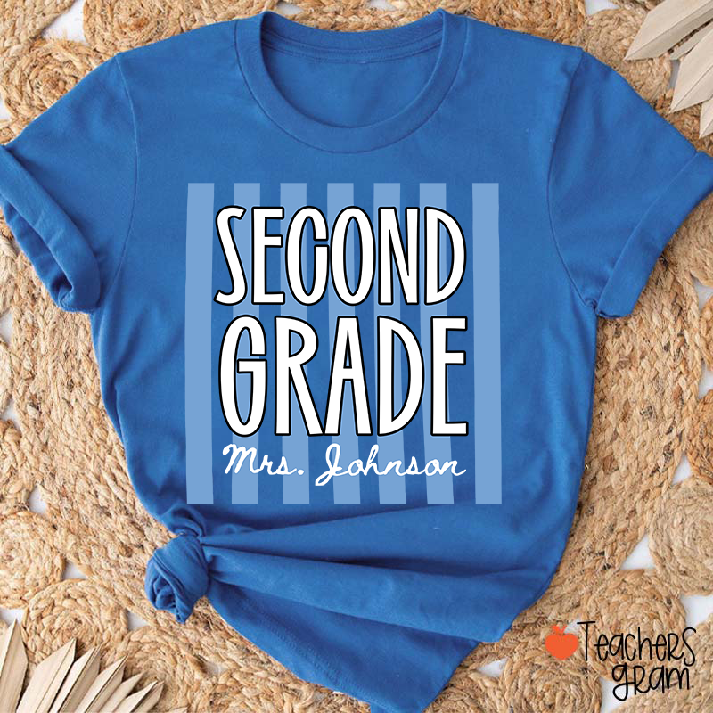 Personalized Grade And Name Stripes Stars Teacher T-Shirt