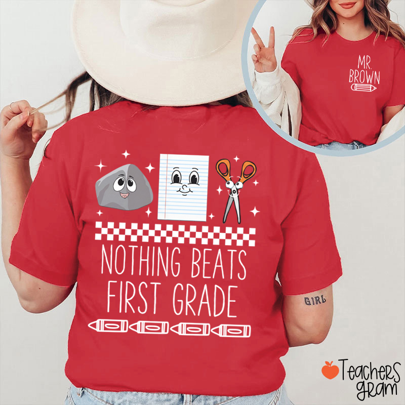 Personalized Grade Rock Paper Scissors Teacher Two Sided T-Shirt