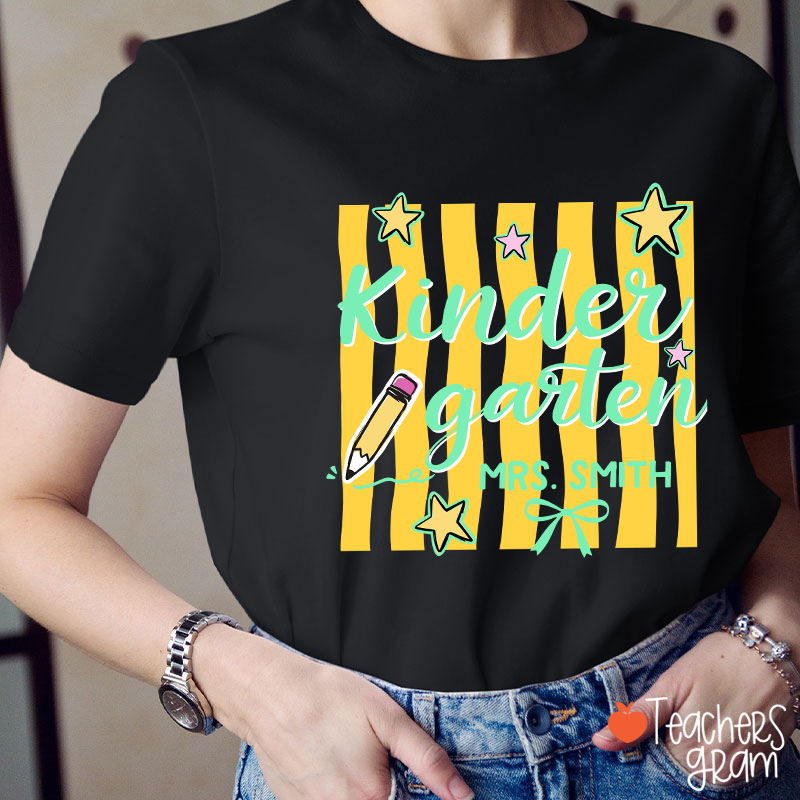 Personalized Grade And Name Stars And Pencil Teacher T-Shirt