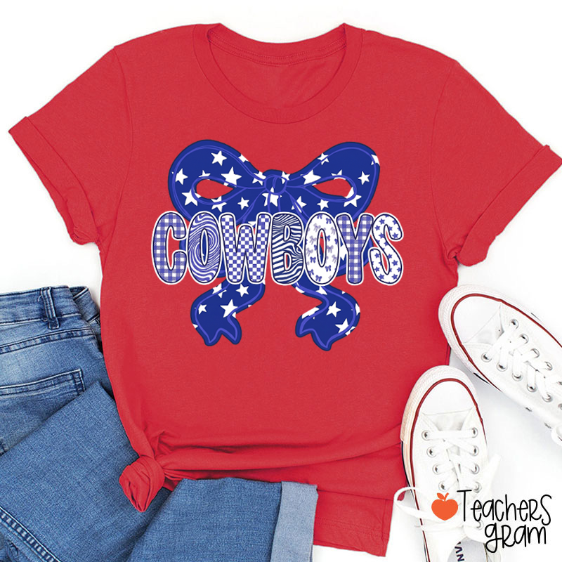 Personalized Mascot Star Bow Mixed Pattern Letter Teacher T-Shirt
