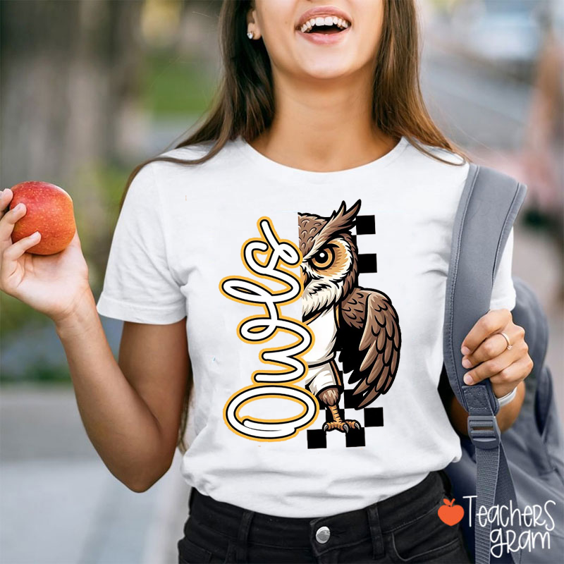 Personalized Mascot Cartoon Checkerboard Half Split Graphic Teacher T-Shirt