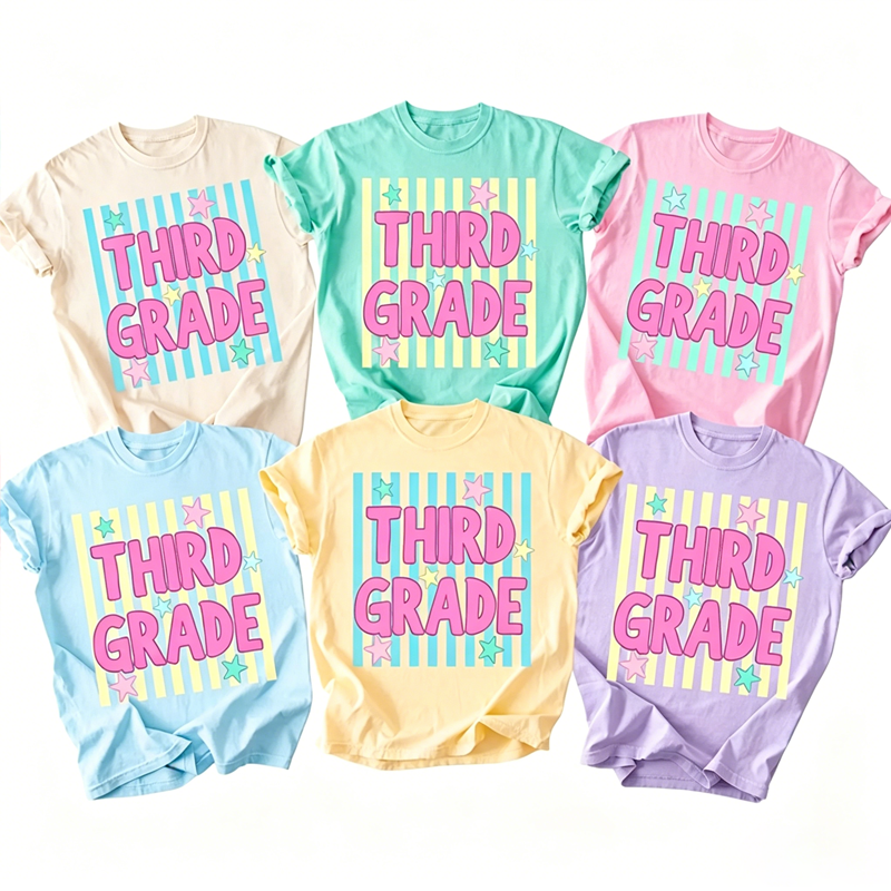 Personalized Grade Preppy Stripes Appreciation Teacher T-Shirt