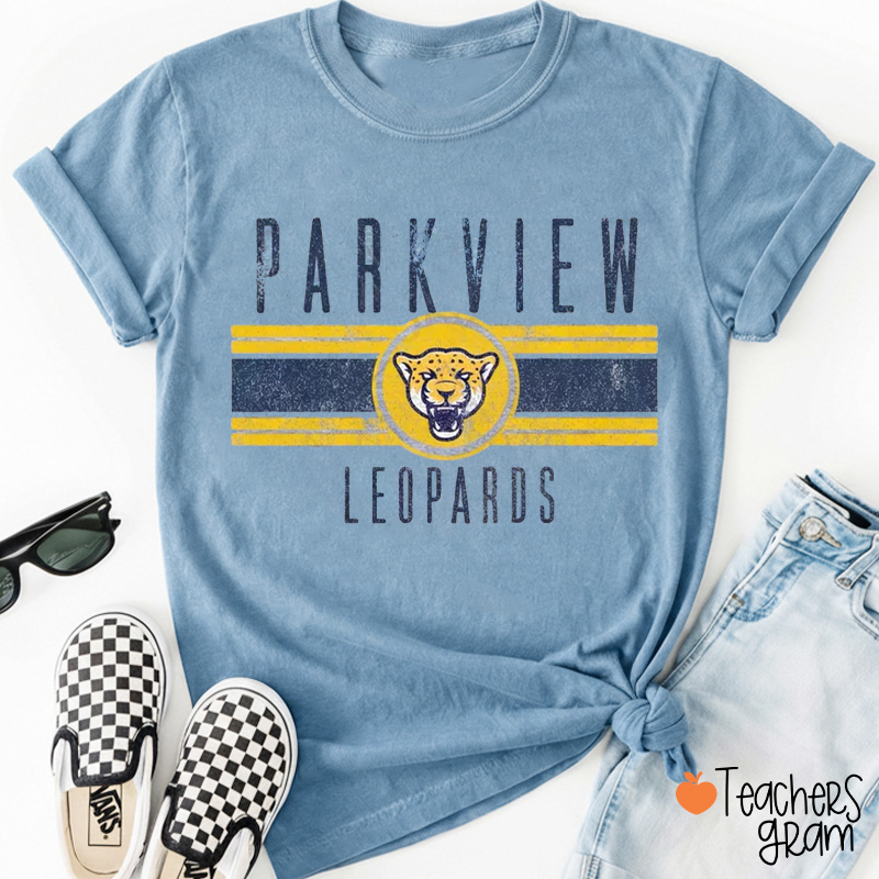 Personalized School Name Mascot Vintage Striped Sports Teacher T-Shirt